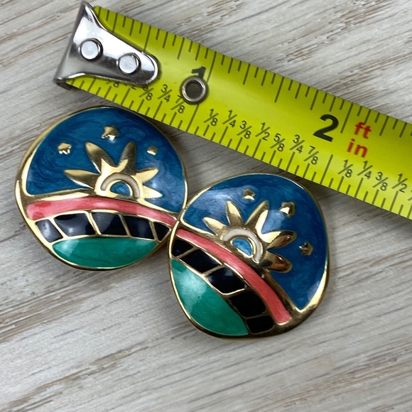 ✨Fernando Originals FO Vintage Clip On  Earrings Gold Tone Enamel Beach - Picture 2 of 3